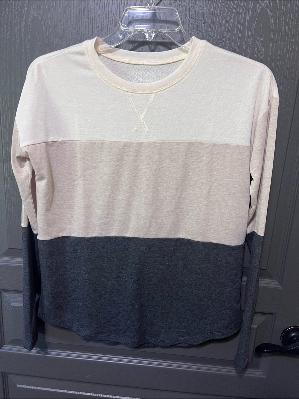 Maurices Colorblock Long Sleeve Tee in Cream, Light Beige, Dark Gray
